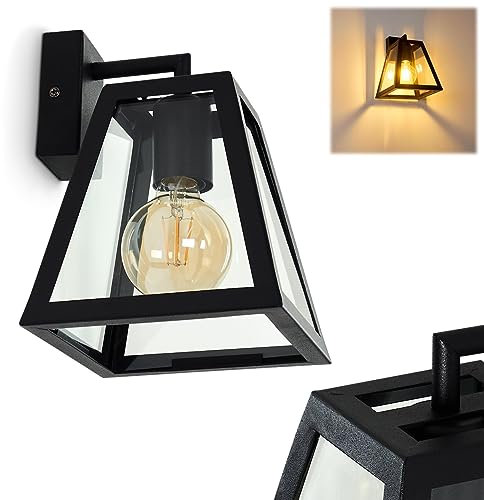 Wandleuchte Nittorp, klassische Wandlampe aus Metall/Glas in Schwarz/Klar, Leuchte mit Scheiben aus Glas und Lichteffekt, 1 x E27, ohne Leuchtmittel