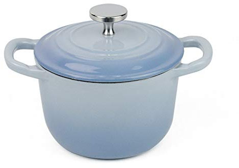 SHALOLY Cocottes Rondes en Fonte - 16cm Mini Casserole Cocotte avec Marmite à Ragoût émaillée, Convient aux Cuisinières à Gaz/Induction Etc.,Violet (Bleu)