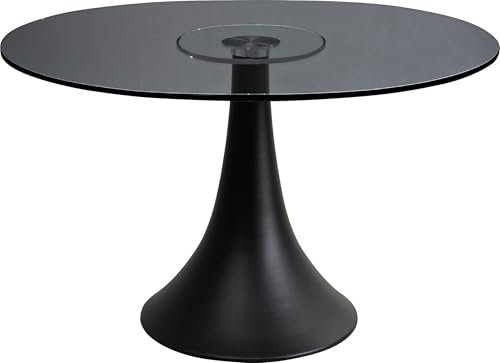 Kare Design Tisch Grande Possibilita Smoke, Schwarz, Runder Esstisch für 6 Personen, Esszimmertisch, Balkon Tisch, 110cm Durchmesser, Sicherheitsglas, Schwarzer Aluminiumfuß, 77x110x110 cm (H/B/T)