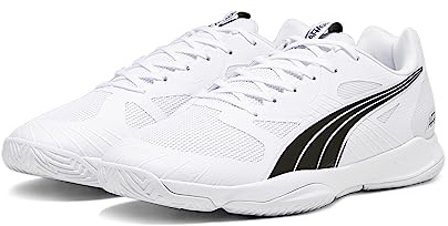 PUMA Unisex Attacourt Indoor Court Shoe, White Black Concrete Gray, 40 EU