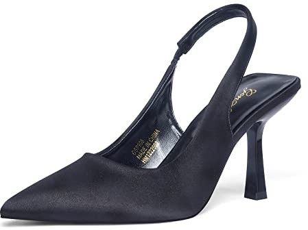 GENSHUO Damen Schwarz High Heel Slingpumps Spitz Zehen Stiletto Pumps Slingback Absatzschuhe 8CM/3,15 Zoll Slip-on Stöckelschuhe für Party Hochzeit Abschlussfeier Hohe Schuhe mit Pfennigabsatz 36EU