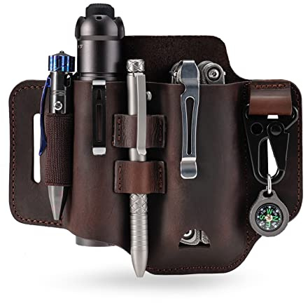 VIPERADE PJ35 EDC Leather Sheath Multitool Sheath with 3 Pockets,Multitools holster Knife Belt Sheath Torch Sheath for Leatherman Multitools/Knife Sheath,EDC Pocket Organiser Sheath(Brown)