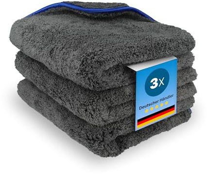vhbw 3X Chiffons d'entretien pour Voiture, Motocycle - Chiffons en Microfibre 40 x 40 cm, lavables, réutilisables, Noir/Bleu