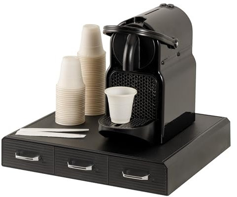 Baroni Home Porta Capsule Caffè Professionale con 3 Cassetti, Porta Capsule con Divisione a Scomparti, capacità 48 capsule, Organizzatore per Caffetteria con Cassettiera, 30x33x5 cm, Nero