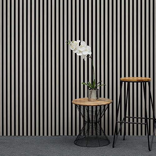 MCW Acoustic Slat Wall Panel - Decorative & Sound Absorbing Wooden Slatted 3D Feature Wall Paneling - Living Room Bedroom Interior Easy Installation - 2400mm x 600mm Light Oak Grey