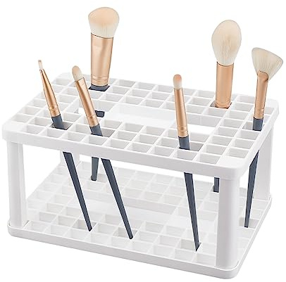 AHANDMAKER Pinselhalter, 71 Löcher Make-Up Pinselhalter Organizer Kunststoff Pinselkiste Aufbewahrungshalter Für Künstlerfarbe, Kugelschreiber, Bleistift, Kosmetikpinsel, Weiß