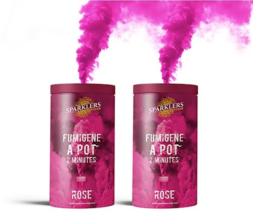 Sparklers Club Fumigène Pot Rose 2 Minutes Mèche Lot de 2 Catégorie T1 | Fumée Rose Intense, Durée 120 Secondes, Allumage à Mèche, 60 à 90 m3 de Fumée, Distance Sécurité 8 Mètres, Catégorie T1