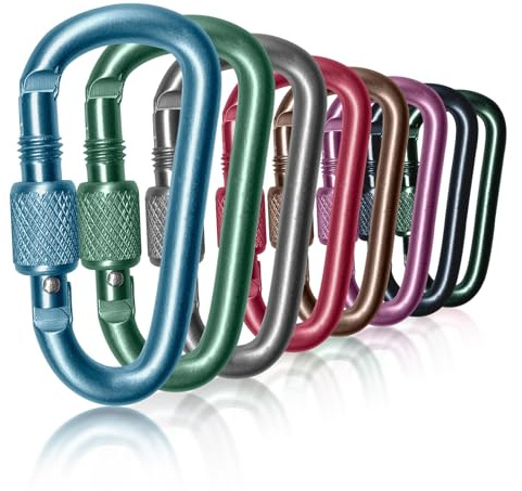 Craebuer 8 Pack Carabiner, 2 inch D-Ring Locking Carabiner Clip, Snap Hook Sport Accessories for Outdoor Camping Hiking