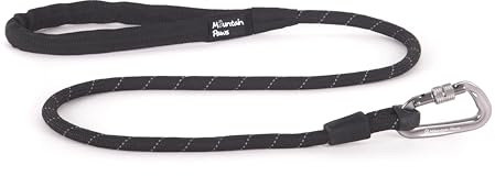 Mountain Paws Seil Karabiner Hundeleine | Reflektierende Leine mit gepolstertem Neopren-Griff, 1,2 Meter | Reflektierendes Kletterseil Hundeleine mit gepolstertem Neoprengriff, 1,2 m, Schwarz
