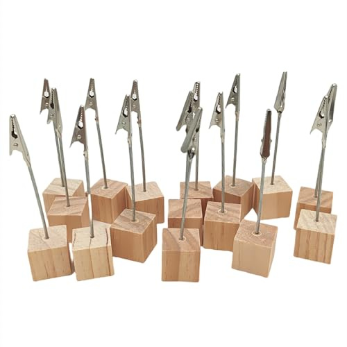 Anktily 16PCS Holz Memo Clip Halter, Foto Bild Hinweis Clip Halter, Holz Tischkartenhalter Tischnummernhalter Ständer für Hochzeit Party Namensschild