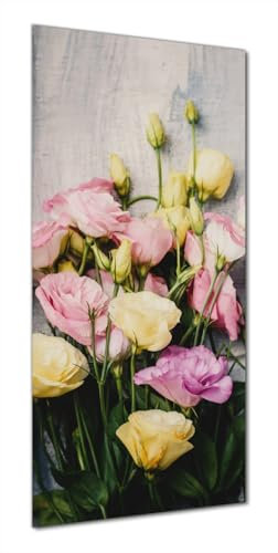 Wallario Selbstklebende Duschrückwand 70 x 190 cm mit Motiv Gelbe und rosane Rosen - Wandverkleidung Fließenersatz mit Hochglanzlaminat in Glasoptik