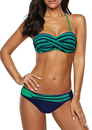 Dokotoo Bandeau Bikini Damen Set Push Up | Wickeloptik Neckholder Oberteil Sexy Low Waist Bademode Zweiteiliger Badeanzug Swimsuit