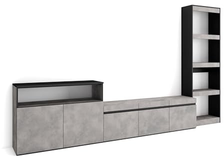 Skraut Home | Muebles de Salón para TV | Conjunto de Muebles Comedor | 310x186x35cm | para TV hasta 65 | Mueble Televisión | Estilo Moderno | Cemento