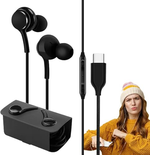 Écouteurs filaires USB C – Écouteurs intra-auriculaires avec microphone | Écouteurs filaires étanches avec suppression du bruit pour appels mains libres, musique, jeu