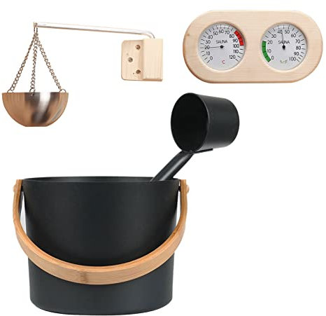 Secchio per sauna, secchio di scarico sauna da 7 L, mestolo per sauna in alluminio, secchio di acqua per sauna, secchio per sauna finlandese con manico in legno, secchio da bagno per sauna per gli