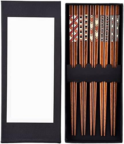 JITEM Juego de 5 Pares de Palillos de Madera Dura, Palillos Reutilizables, Estilo Simple Chino japonés