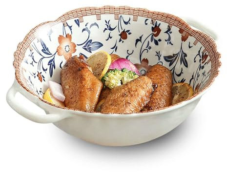 TYMYYS Cuenco De Cerámica Con Asa, Cuenco De Ramen Cerámica, Cuencos Pho Grandes, Cuenco Para Sopa Apto Para Microondas., Cuenco De Fideos Udon-flor pequeña-23x20x7cm, 800ml, FK2BCC222KKR22L