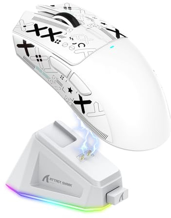 ATTACK SHARK X11 Gaming mit Magnetic Charging Dock, PixArt PAW3311 Sensor, BT/2.4G Wireless/Wired Mouse, 22000 DPI, Gamer Mice für Win11/Xbox/PS/Mac (Weiß)