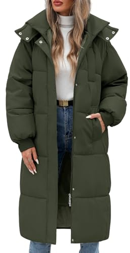 Vancavoo Wintermäntel Damen Lang Daunenmantel Winter Winterjacke Warm Steppmantel Jacke Mantel Daunenjacke Steppjacke mit Kapuze,Armeegrün,M