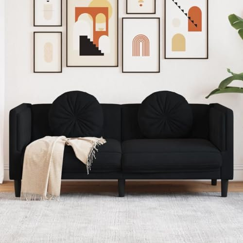 CIADAZ Sofa mit Kissen 2-Sitzer Schwarz Samt, Loungesofa, Sofas & Couches, Relaxsofa, Couch für Wohnzimmer - 372637