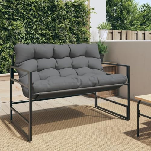 ZEYUAN Gartenbank mit Kissen Anthrazit 113 cm Stahl, Terrassenmöbel, Wetterfeste Bank, Outdoor Bank, Parkbank, Garten Banken, Deko Bank, Gartenmöbel - 4009299