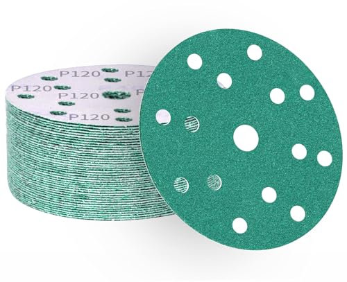 ALPXUXP 50 pezzi Dischi Abrasivi 150 mm,Impermeabile Carta Vetrata 120 Grana 15 Fori per Orbitale Levigatrice Giraffa per Legno,Metallo