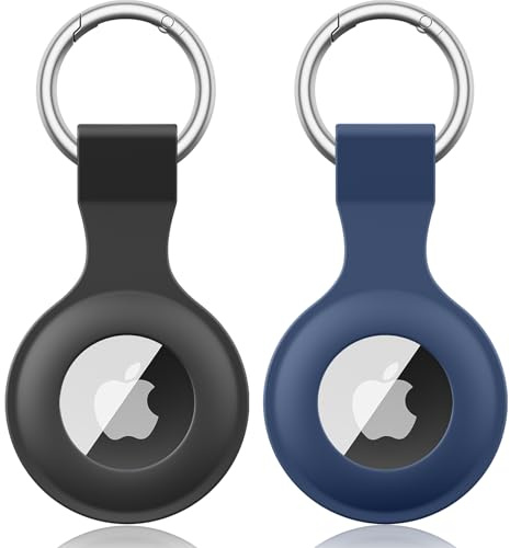 【2 stycken】Wanme fodral för Apple AirTag hänge med nyckelring, AirTags silikon bärbar nyckelring skydd, skyddsfodral för Apple AirTag Case Tracker (svart + marinblå)