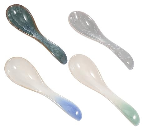 SHOWERORO 4pcs Ceramic Rice Spoon Sturdy Eating Spoons for Soup and Rice for Household Serving and Cooking Use