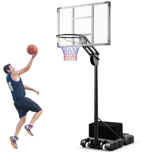 GYMAX Basketballkorb Outdoor, verstellbare Korbhöhe 204-358 cm, Basketballständer mit Rollen & befüllbarer Basis, Mobile Basketballanlage für Jugendliche, Erwachsene