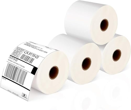 MORE FREE-4 rollos (1400 etiquetas) Etiquetas Térmicas de envío, 4 x 6, Etiquetas de Rollo etiquetas impermeables para el transporte,Etiqueta (100 mm x 150 mm) para embalaje(350/rollo x 4 rollos)