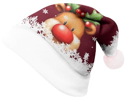 Weihnachtsmütze Nikolausmütze Dicker Fellrand aus Plüsch Nikolaus Mütze Elch Weihnachtliche Mütze für Erwachsene mit Doppelfütterung Santa Claus Nikolausmütze für Festliche Nikolaus Kostüm Zubehör