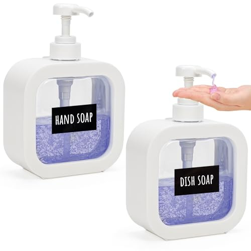 Segbeauty Shampoo Flaschen zum Befüllen Weiß, 2 Stück 500ml Spüli Spender Küche, Seifenspender Kunststoff, Shampoo Spender, Duschgelspender mit Etiketten, Seifenspender Küche Set