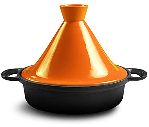Cast Iron Moroccan Tagine Pot, 3L Ceramic Tagine Pot for 3-5 People - Moroccan Nonstick Cooking Pot Kitchen Cooker with Lid for Cooking Healthy Food,Orange