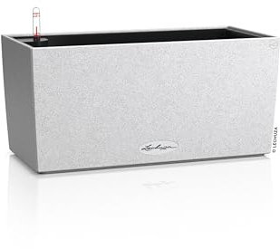 Lechuza - Vaso da balcone Balconera Stone 40 bianco quarzo, con sistema di irrigazione, indicatore del livello dell'acqua e inserto per piante, effetto pietra, 40 x 19 x 19 cm, 15430