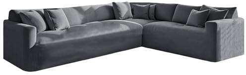 KYJSW Ecksofa üBerzug Stretch Samt (Grau,6 Seat-3C2 3 PCS) | Sofabezug L Form 1/5/6/7 Sitzer Sofa üBerzug Anti-Rutsch Waschbar Elastischer Sofahusse Für Wohnzimmer