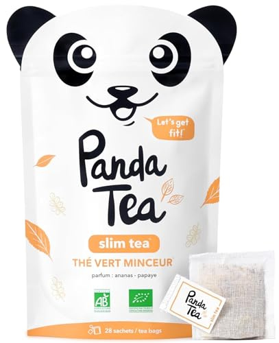 Panda tea - Slim tea - Thé vert bio detox & perte de poids - 28 Sachets Mousselines - Thé vert, Maté, Poudre de guarana - Cure thé minceur brule graisse 28 Jours