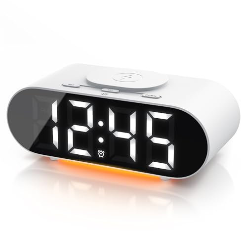 CSL - Wecker digital mit kabellosem Laden - große Ziffern - LED Anzeige – Akustiksteuerung – Zeit und Datum – Schlummerfunktion – Ladefunktion Wireless Charging - inkl. Netzteil und USB-Kabel