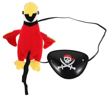 DECHOUS Stuffed Pirate Parrot Shoulder Prop Eye Mask for Halloween Pirate Costume Party Plush Parrot Toy for Boys and Girls Dress up
