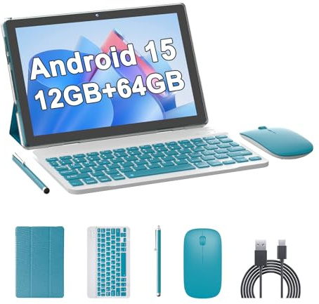 10 Inch Tablet Android Tablets 64GB 12GB RAM 10 Android Tablet Supports 1TB Expansion Dual Camera 6000mAh Long-lasting battery WiFi-6 Tableta 2 IN 1 Tablets with Bluetooth Mouse Case Stylus Keyboard
