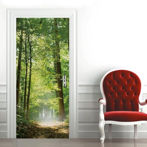 Türtapete Selbstklebend 100x200 Wald Türfolie Grüner Baum Türaufkleber Fototapete 3D Effekt Türklebefolie Türposter für Innentür Schlafzimmer Bad Dekoration M5083