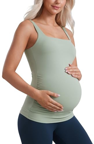 CRZ YOGA Maternity Square Neck Tank Tops | Butterluxe, Light Support, Removable Pads, Yoga, Extremely Soft, Side Ruched, Wide Straps, Pregnancy and Postpartum