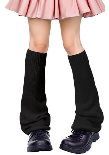 Telooco benvärmare Y2K Kawaii stickade benvärmare elastisk Harajuku utsvängda benvärmare preppy baggy långa strumpor Lolita Gyaru gotiska tillbehör för kvinnor flickor (svart)