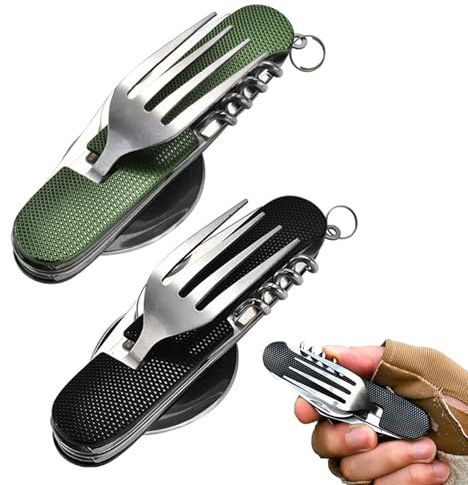 YIHAOH 6 in 1 Outdoor Couverts Camping, Stainless Steel Couvert Pliable, Outdoor Couteau Camping, Removable Folding Combination Cutlery, Multi Functional Travelling Cutlery