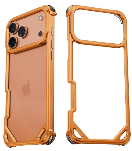 NIFBANG for iPhone 17 Pro Phone Case,Aluminum Thin Slim No Back Cases Compatible with MagSafe,Metal Frameless 4 Corner Airbags Shockproof Protective Bumper Cover for iPhone 17 Pro(Cosmic Orange)