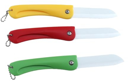 ERINGOGO Keramikmesser Klein 3 Stück Faltbares Obstmesser aus Keramik und Pp Rostfrei Schont Fruchtfarbe und Geschmack für Zuhause Zufällige Farbe