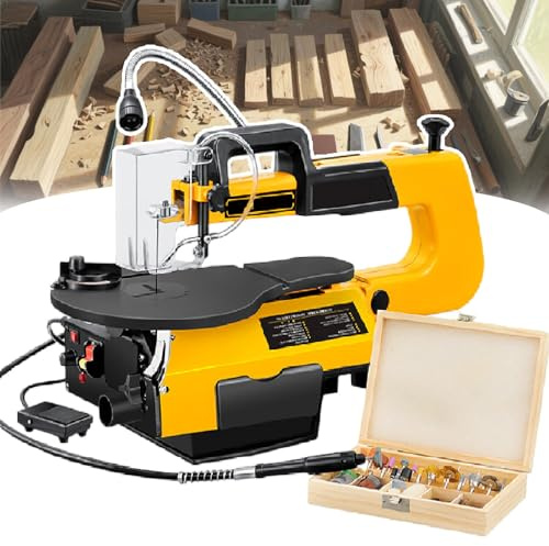 Seghetto Elettrico da Traforo PRO Grade da 16 | velocità Variabile 550-1650 Giri/Min, Tavolo in Alluminio A 45°, Soffiaggio Automatico della Polvere Multi-FunctionModel
