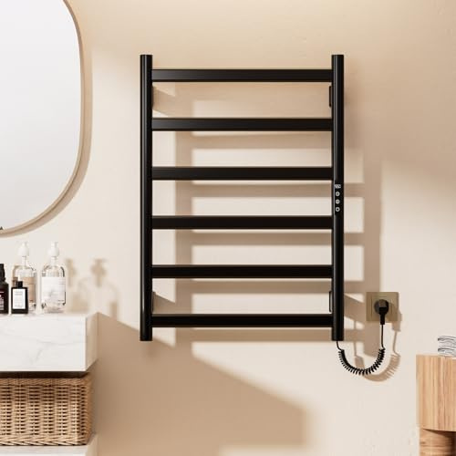 SWHC Scaldasalviette Elettrico Bagno, Portasciugamani Intelligente a Temperatura Regolabile, Asciugamani Elettrico con Display LED e Function Timer, Asciugamano Intelligente, 175W, 50x70 cm
