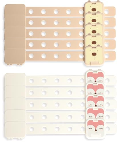Kaiyzo Paquete de 10 Cierre Seguridad Cajones Bebe, Doble Pestillo, Ajustable en 7 Posiciones, Protector Cajones Bebe para Armarios, Puertas y Refrigeradores, Estilo Zorro y Perro