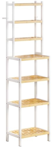 Yorbay Scaffale in bambù a 7 livelli: scaffale da bagno sottile con protezione antiribaltamento, portata totale 110 kg, scaffale da cucina salvaspazio per spazi ristretti