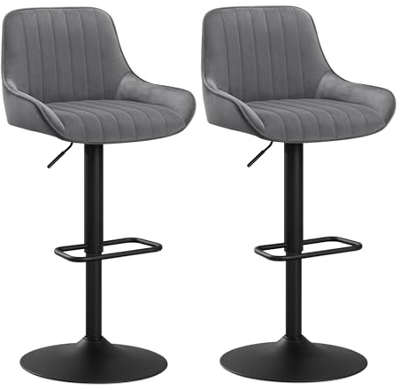 WOLTU Barhocker 2er Set, Höhenverstellbar und 360° Drehbar, Barstuhl mit Rückenlehne und Fußstütze, für Küche Bar Esszimmer, Milchzarter Plüsch, Dunkelgrau